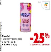 Promotions Absolut raspberry lemonade - Absolut - Valide de 19/06/2024 à 01/07/2024 chez Colruyt