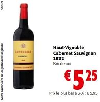 Promotions Haut-vignoble cabernet sauvignon 2022 bordeaux - Vins rouges - Valide de 19/06/2024 à 01/07/2024 chez Colruyt