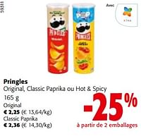 Promotions Pringles original, classic paprika ou hot + spicy - Pringles - Valide de 19/06/2024 à 01/07/2024 chez Colruyt