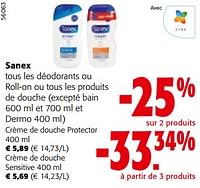 Promotions Sanex tous les déodorants ou roll-on ou tous les produits de douche - Sanex - Valide de 19/06/2024 à 01/07/2024 chez Colruyt
