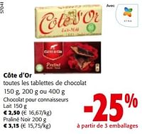 Promotions Côte d’or toutes les tablettes de chocolat - Cote D'Or - Valide de 19/06/2024 à 01/07/2024 chez Colruyt