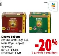 Promotions Douwe egberts caps dessert lungo 6 ou moka royal lungo 8 - Douwe Egberts - Valide de 19/06/2024 à 01/07/2024 chez Colruyt