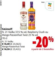 Promotions Smirnoff n. 21 vodka raspberry crush ou mango-passionfruit twist - Smirnoff - Valide de 19/06/2024 à 01/07/2024 chez Colruyt