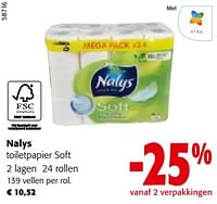 Promoties Nalys toiletpapier soft 2 lagen 24 rollen - Nalys - Geldig van 19/06/2024 tot 01/07/2024 bij Colruyt