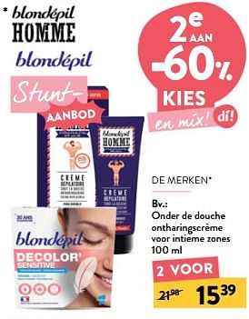 Promoties Onder de douche ontharingscrème voor intieme zones - Blondepil - Geldig van 19/06/2024 tot 02/07/2024 bij DI