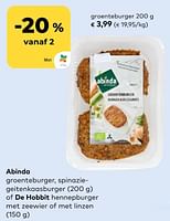 Promoties Abinda groenteburger - Abinda - Geldig van 19/06/2024 tot 16/07/2024 bij Bioplanet