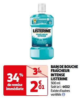 Promoties Bain de bouche fraîcheur intense listerine - Listerine - Geldig van 25/06/2024 tot 30/06/2024 bij Auchan