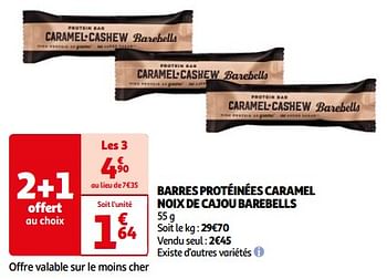Promoties Barres protéinées caramel noix de cajou barebells - Barebells - Geldig van 25/06/2024 tot 30/06/2024 bij Auchan