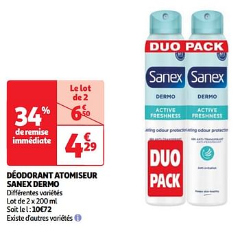 Promoties Déodorant atomiseur sanex dermo - Sanex - Geldig van 25/06/2024 tot 01/07/2024 bij Auchan