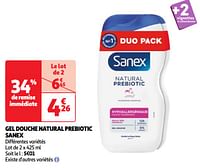Promoties Gel douche natural prebiotic sanex - Sanex - Geldig van 25/06/2024 tot 01/07/2024 bij Auchan