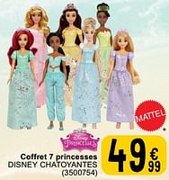 Promotions Coffret 7 princesses disney chatoyantes - Mattel - Valide de 25/06/2024 à 08/07/2025 chez Cora