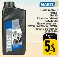 Promotions Huile moteur first 5w30 essence - diesel - Marly - Valide de 25/06/2024 à 08/07/2025 chez Cora