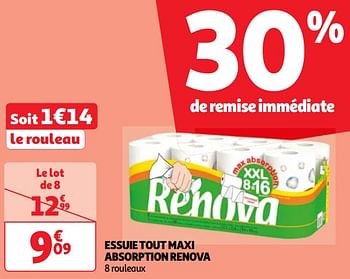 Promotions Essuie tout maxi absorption renova - Renova - Valide de 25/06/2024 à 01/07/2024 chez Auchan Ronq
