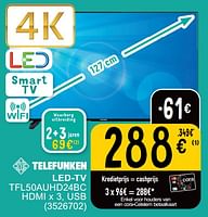 Promoties Telefunken led-tv tfl50auhd24bc - Telefunken - Geldig van 25/06/2024 tot 08/07/2025 bij Cora