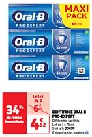 Promotions Dentifrice oral b pro-expert - Oral-B - Valide de 25/06/2024 à 01/07/2024 chez Auchan Ronq