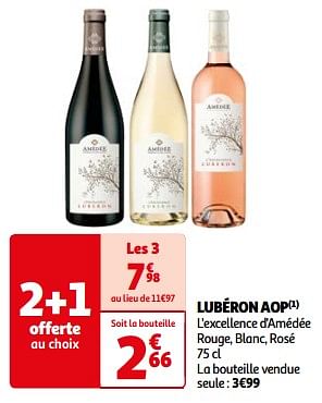Promotions Lubéron aop l`excellence d`amédée rouge, blanc, rosé - Vins rouges - Valide de 25/06/2024 à 30/06/2024 chez Auchan Ronq