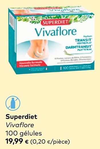Promotions Superdiet vivaflore 100 gélules - Super Diet - Valide de 19/06/2024 à 16/07/2024 chez Bioplanet