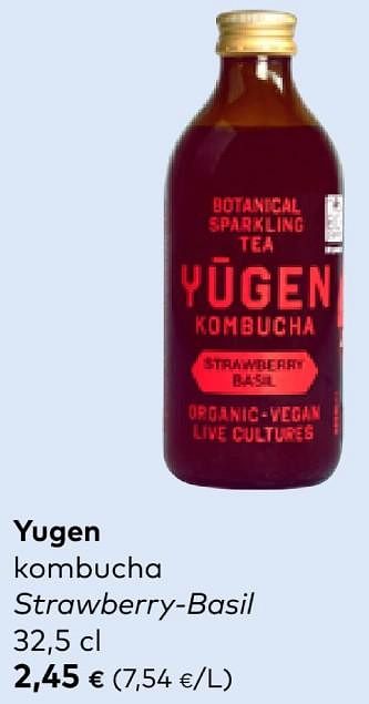 Promotions Yugen kombucha strawberry-basil - Yügen - Valide de 19/06/2024 à 16/07/2024 chez Bioplanet
