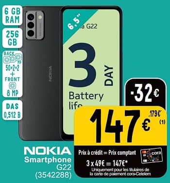 Promotions Nokia smartphone g22 - Nokia - Valide de 25/06/2024 à 08/07/2025 chez Cora