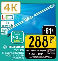 Promotions Telefunken tv led tfl50auhd24bc - Telefunken - Valide de 25/06/2024 à 08/07/2025 chez Cora