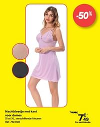 Nachtkleedje met kant voor dames-Huismerk - Carrefour 