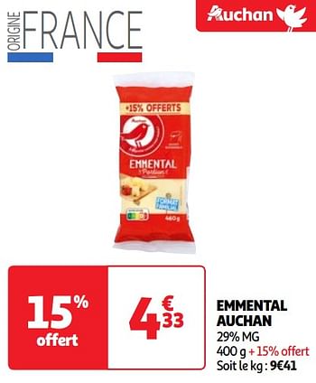 Promoties Emmental auchan - Huismerk - Auchan - Geldig van 25/06/2024 tot 01/07/2024 bij Auchan
