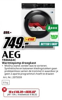 Aeg tr88a64c warmtepomp droogkast-AEG