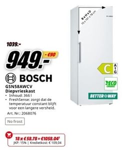 Bosch gsn58awcv diepvrieskast