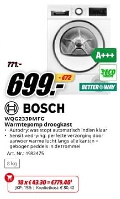 Bosch wqg233dmfg warmtepomp droogkast