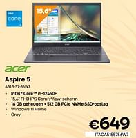 Promoties Acer aspire 5 a515-57-56w7 - Acer - Geldig van 01/07/2024 tot 31/07/2024 bij Compudeals