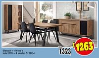 Dressoir + vitrine + tafel 200 + 4 stoelen st1804-Huismerk - Budgetmeubelen