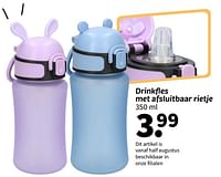 Drinkfles met afsluitbaar rietje-Huismerk - Wibra