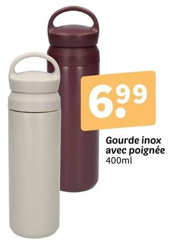 Promotions Gourde inox avec poignée - Produit maison - Wibra - Valide de 05/07/2024 à 30/09/2024 chez Wibra