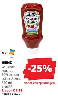 Heinz tomatenketchup 50% minder suiker + zout-Heinz