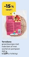 Promoties Terrasana groentewraps met rode biet of met wortel en pompoen - Terrasana - Geldig van 17/07/2024 tot 13/08/2024 bij Bioplanet