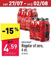 Promoties Regular of zero - Coca Cola - Geldig van 22/07/2024 tot 28/07/2024 bij Aldi