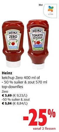 Heinz ketchup zero of - 50 % suiker + zout top-downfles-Heinz