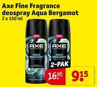 Promoties Axe fine fragrance deospray aqua bergamot - Axe - Geldig van 23/07/2024 tot 04/08/2024 bij Kruidvat