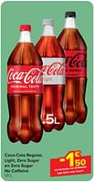 Promoties Coca-cola regular, light, zero sugar en zero sugar no caffeine -1€50 bij aankoop van 3 flessen - Coca Cola - Geldig van 24/07/2024 tot 30/07/2024 bij Carrefour Express