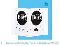 Raamdecoratie it’s a boy zwart-wit-Huismerk - Ava