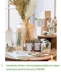 Vierkante sticker met eucalyptustakjes en eigen ontwerp-Huismerk - Ava