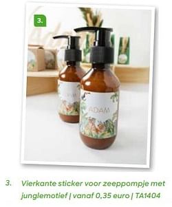 Vierkante sticker voor zeeppompje met junglemotief