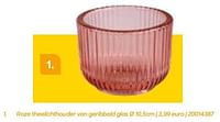 Roze theelichthouder van geribbeld glas-Huismerk - Ava