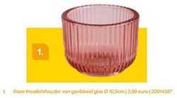 Roze theelichthouder van geribbeld glas