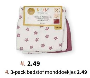 Promoties 3-pack badstof monddoekjes - B-Baby - Geldig van 17/07/2024 tot 30/09/2024 bij Wibra