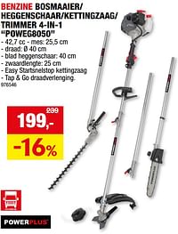 Powerplus benzine bosmaaier- heggenschaar-kettingzaag- trimmer 4-in-1 poweg8050-Powerplus