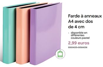 Promotions Farde à anneaux a4 avec dos - Produit Maison - Ava - Valide de 19/07/2024 à 30/09/2024 chez Ava