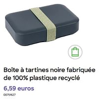 Promotions Boîte à tartines noire fabriquée de 100% plastique recyclé - Produit Maison - Ava - Valide de 19/07/2024 à 30/09/2024 chez Ava