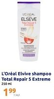 Promoties L`oréal elvive shampoo total repair 5 extreme - L'Oreal Paris - Geldig van 24/07/2024 tot 30/07/2024 bij Action