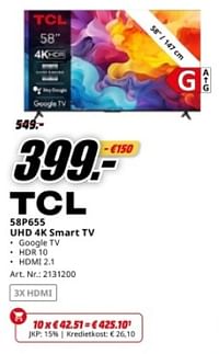 Tcl 58p655 uhd 4k smart tv-TCL